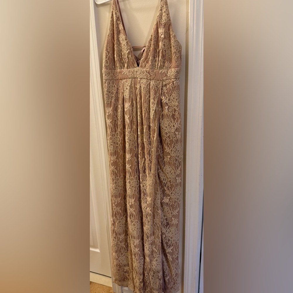 Lulus Dusty Pink Lace-up Lace Maxi Dress